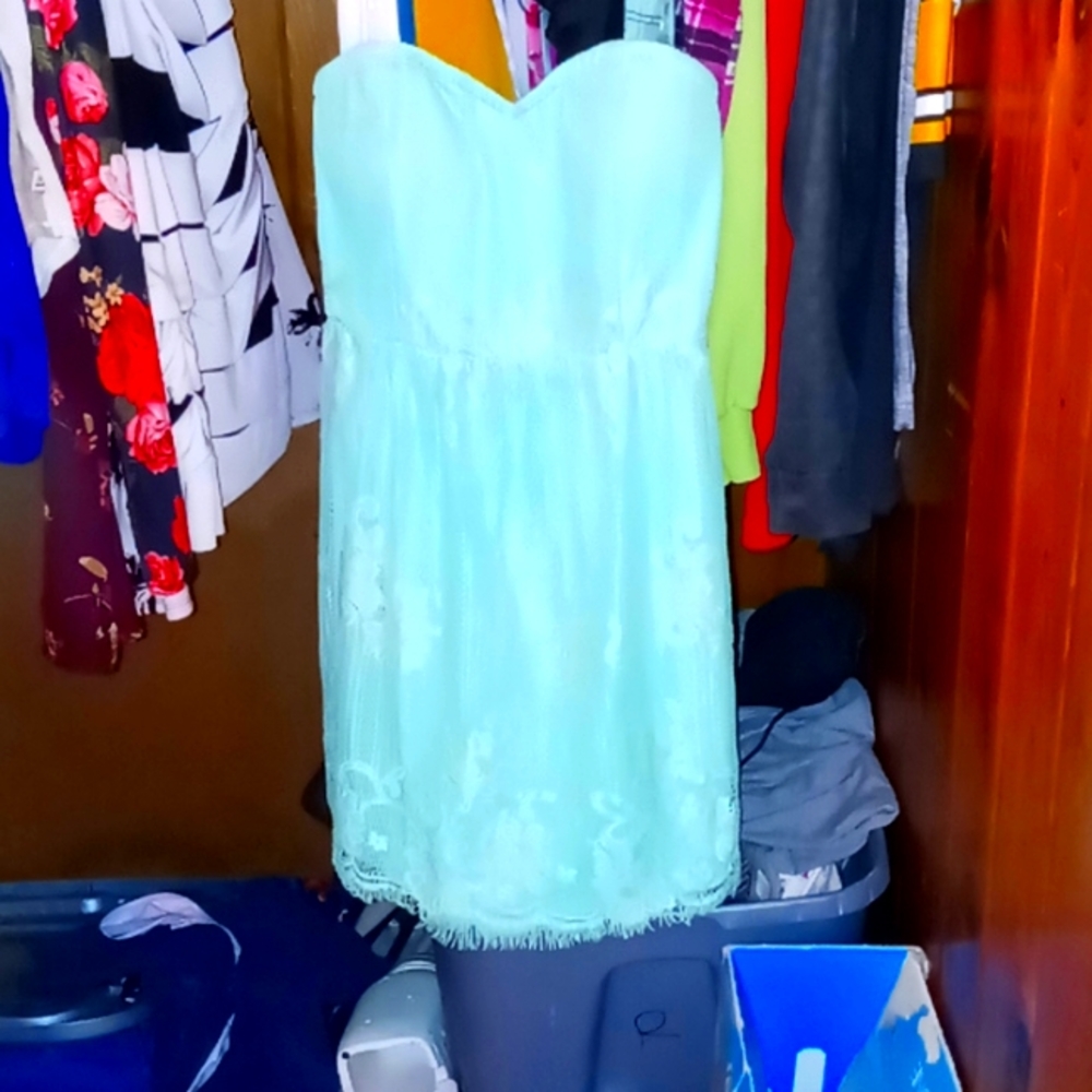 Strapless Mint Green Lace Dress